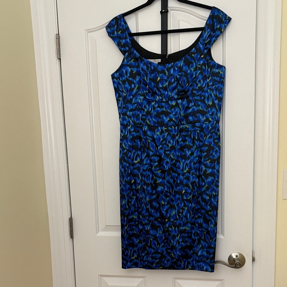 Maggy London Blue and Black Midi Dress